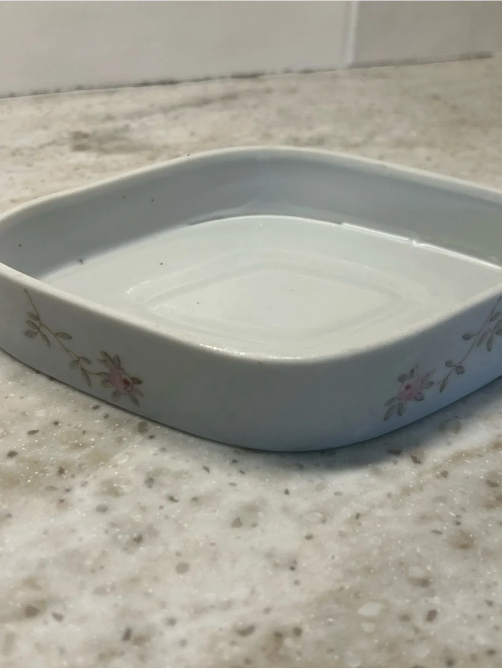 Porcelain Floral Trinket Dish - Pink Rose Accent